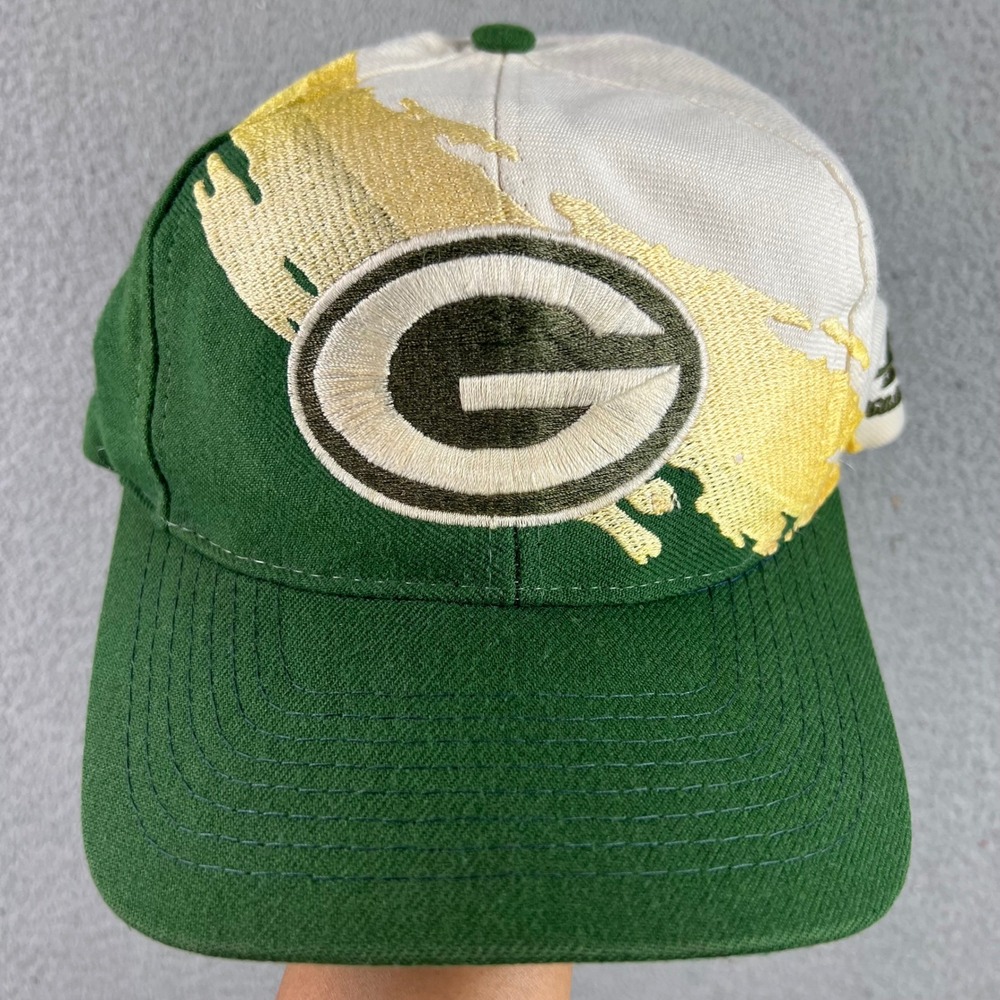 Vintage Green Bay Packers Logo Athletic Splash Snapback Hat NFL Pro Line Green